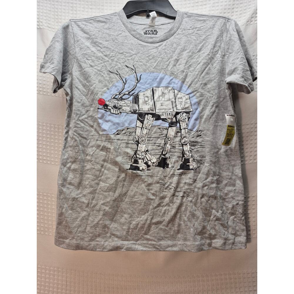 Zuni T-Shirt Boys Sz L Gray Star Wars Christmas Short Sleeve Crew Neck 7299